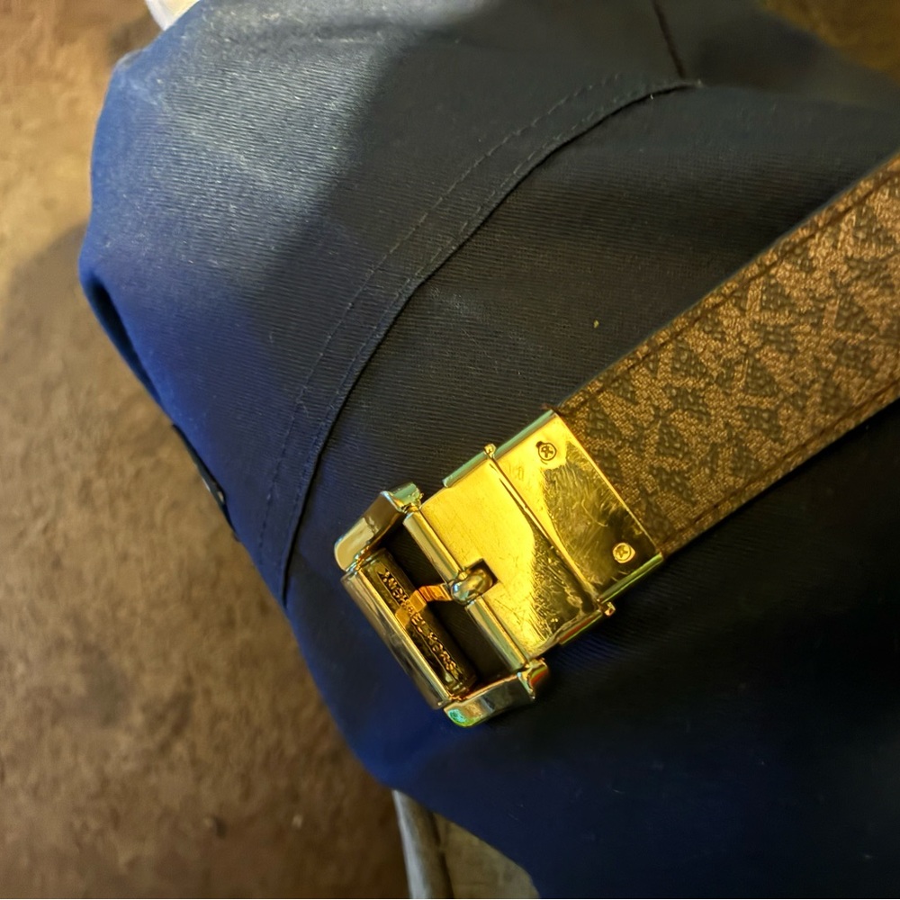 Michael Kors Brown Logo Canvas Belt with Gold-tone Buckle